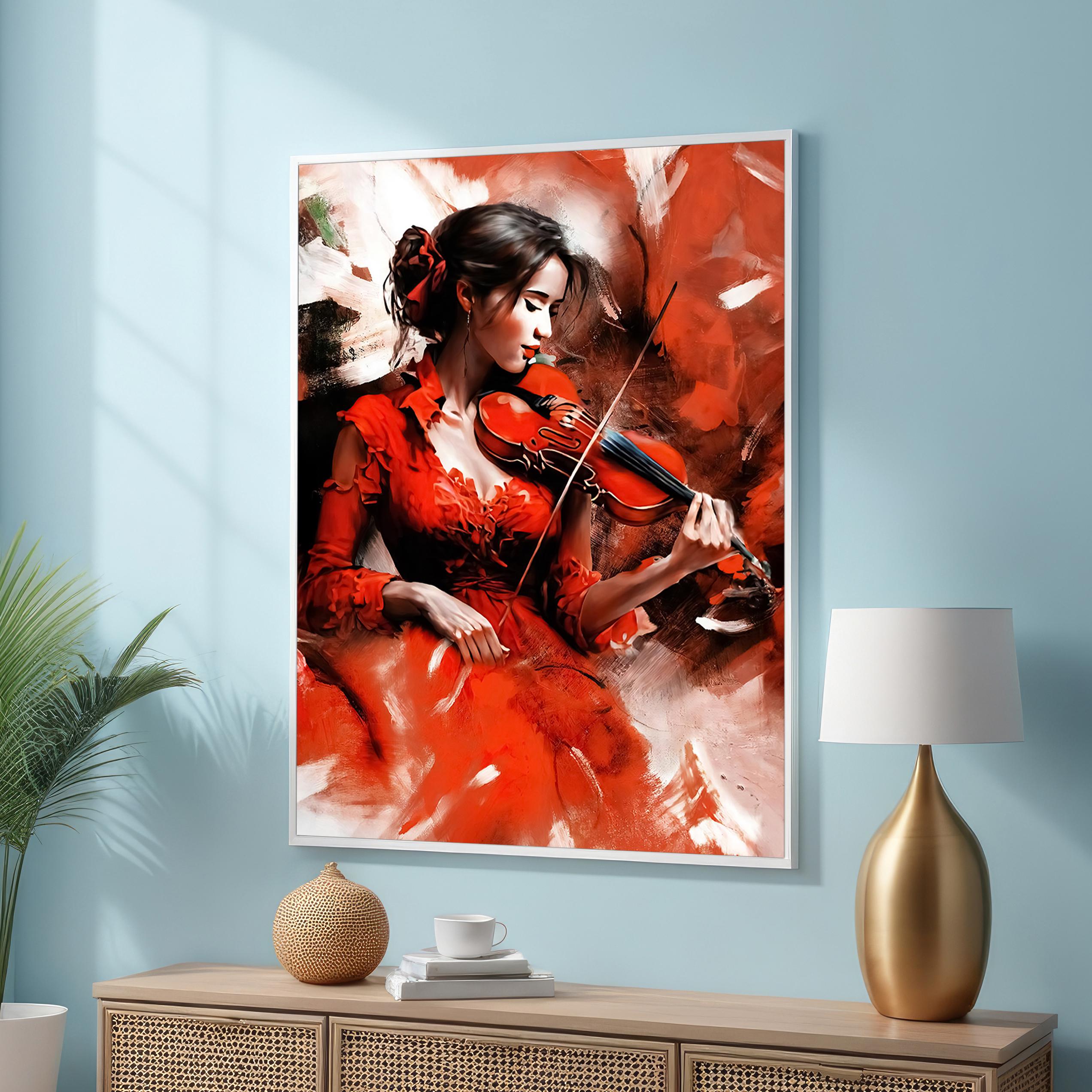 Passionate Violinist Art - Woman in Red Dress Musician Canvas