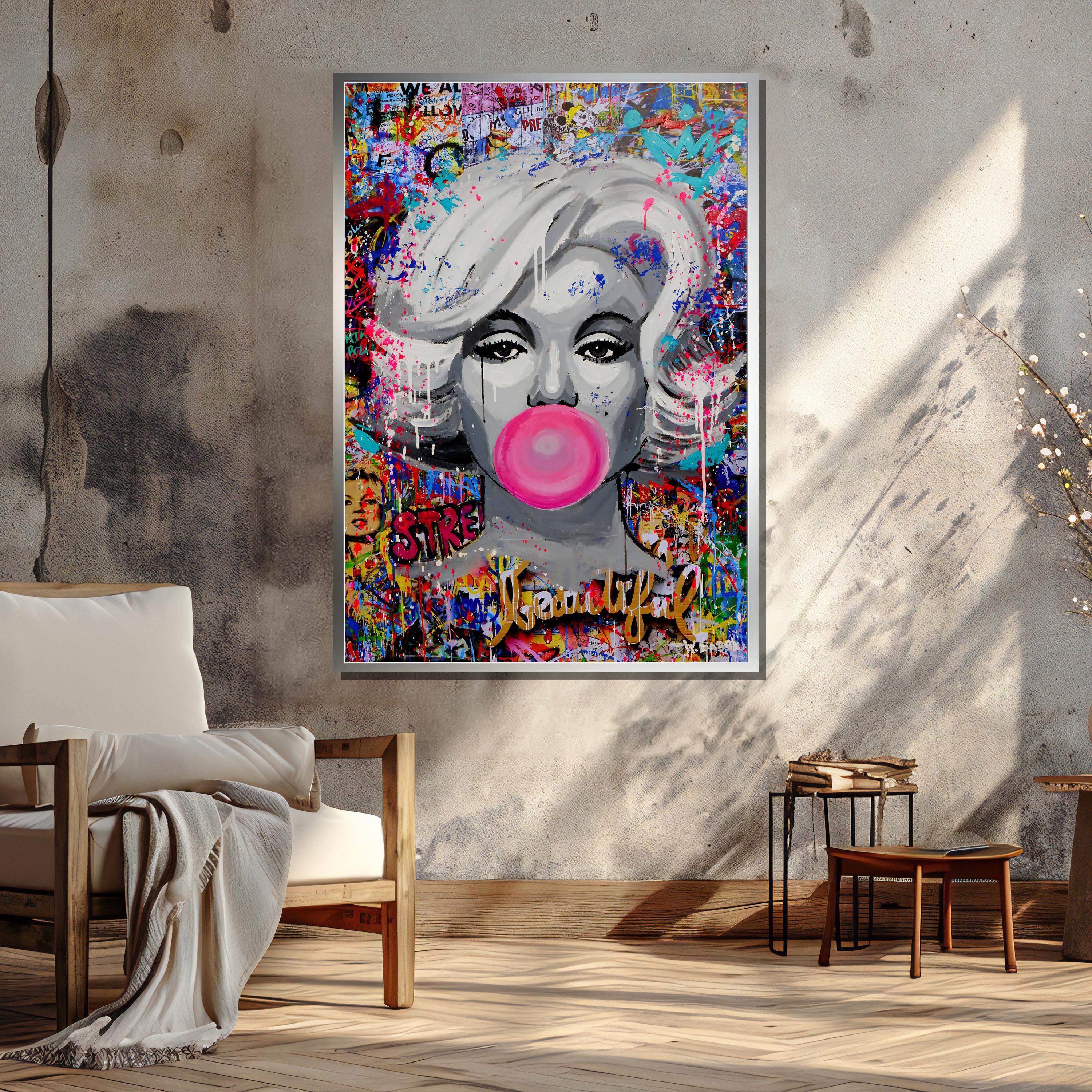 Iconic Pop Art Graffiti Canvas Art Print - Marilyn Monroe Blowing ...