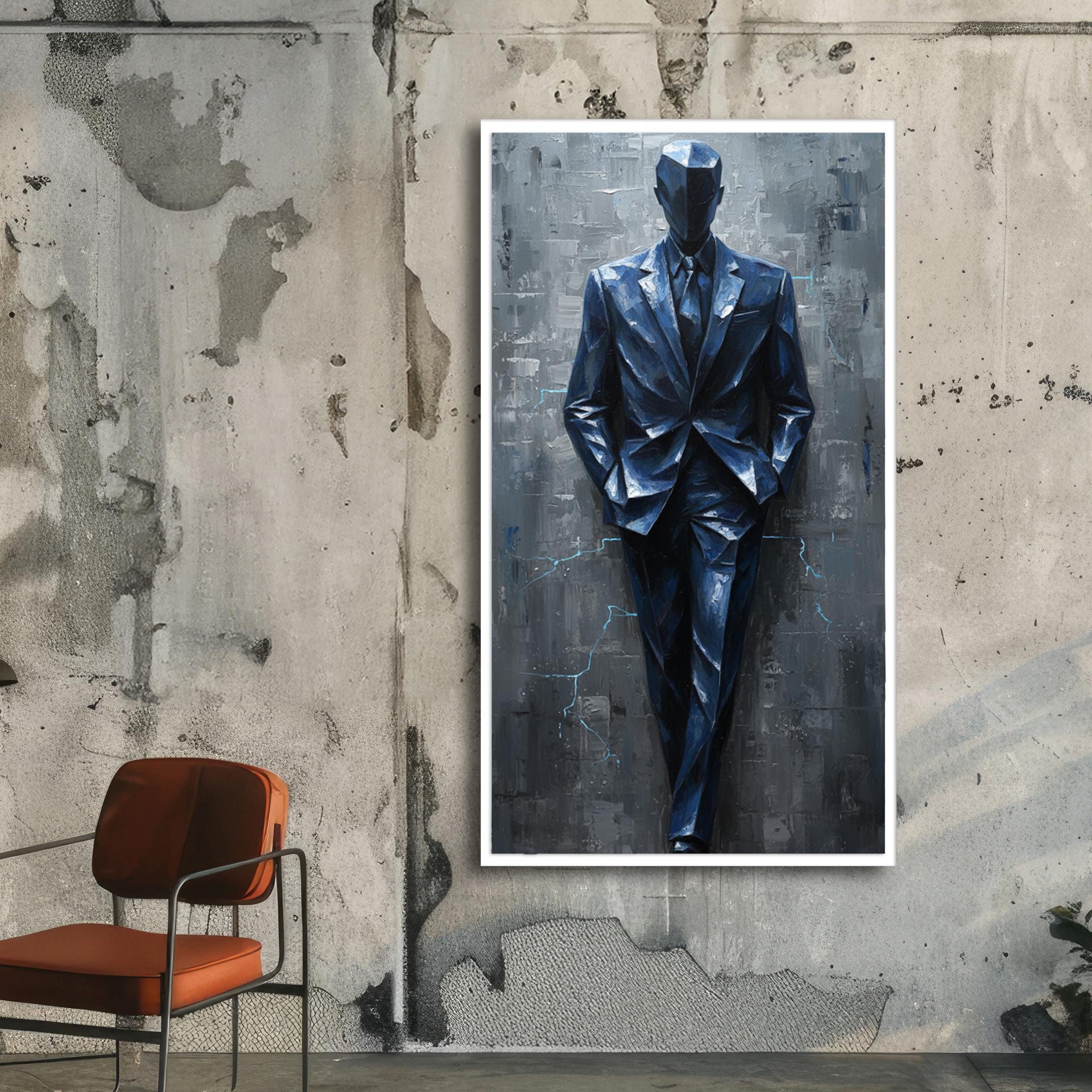 Abstract Man in Blue Suit Art - Modern Masculine Wall Art - Faceless ...