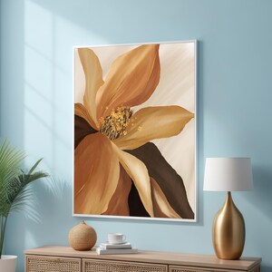 Modern Abstract Golden Flower Canvas Art - Style with Bronze and Gold Accents Floral Art - Elegant Wall Decor - Ready to Hang Print