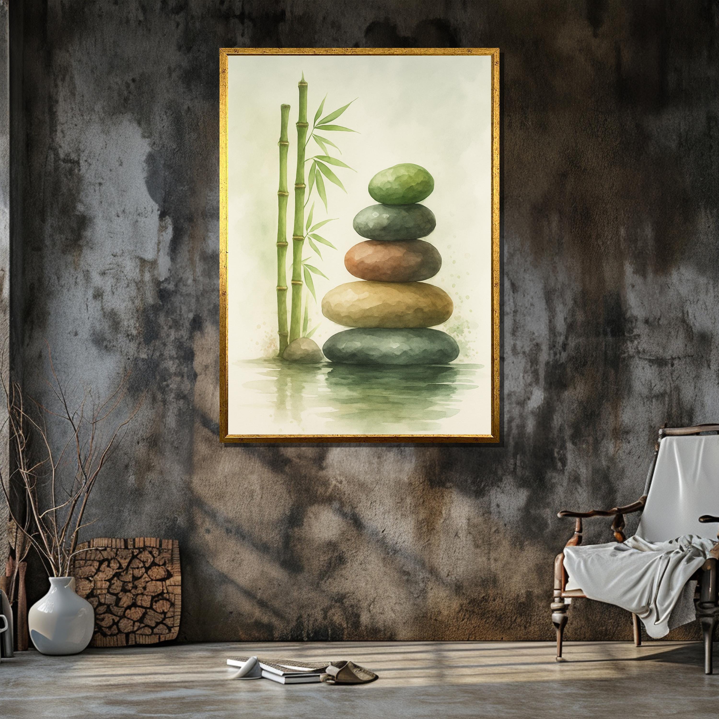 Zen Stone Stack With Nature Art Print– Minimalist Watercolor Wall Art ...