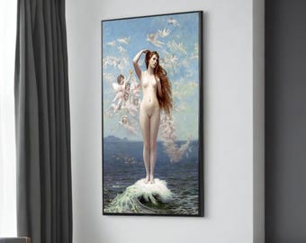 Venus and Cherubs - Classical Mythological Print of the Birth of Venus, Elegant Neoclassical Canvas Art for Timeless and Serene Home Decor