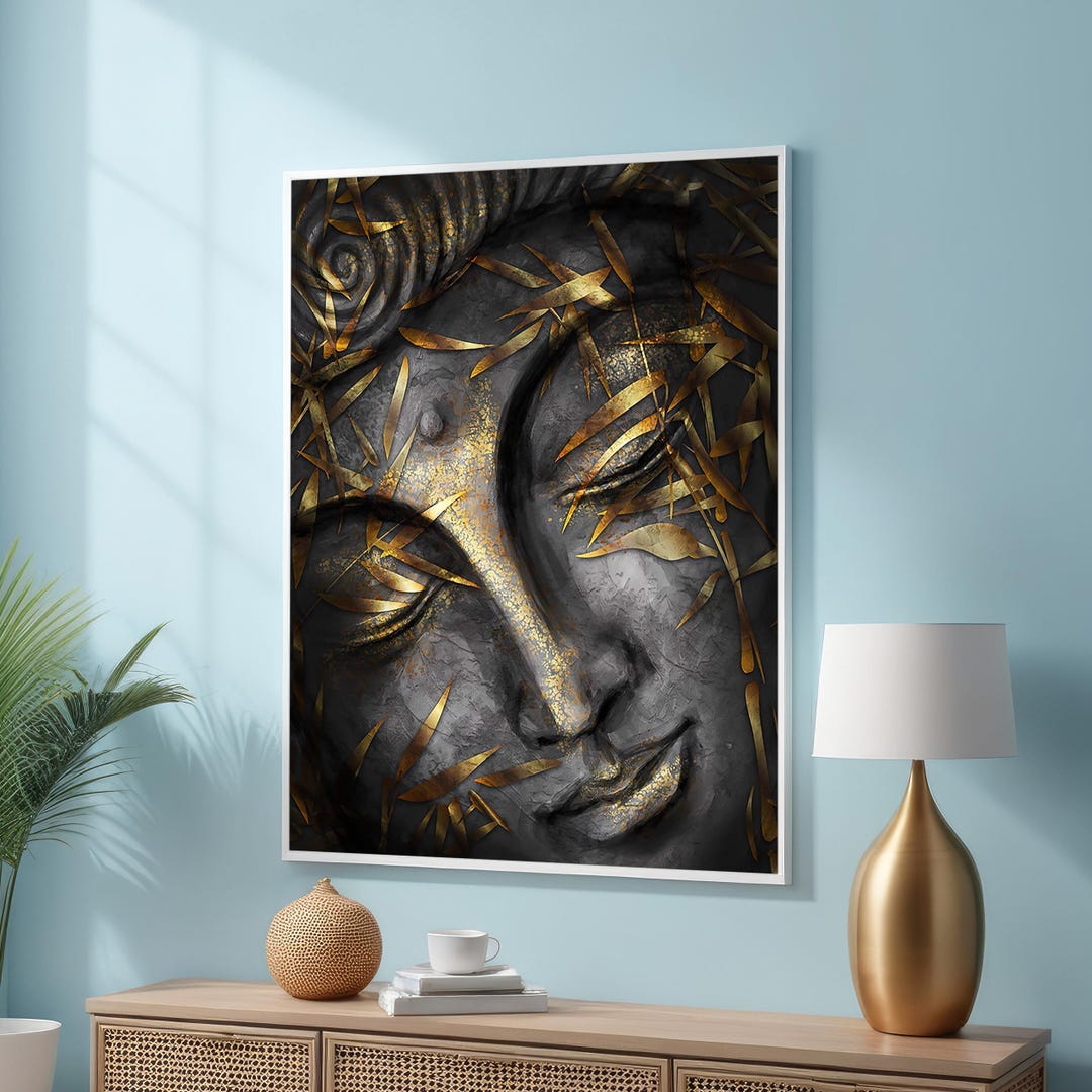 Golden Buddha Meditation Canvas Art - Serene Zen Wall Art for Modern ...
