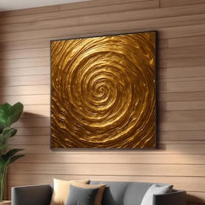 Golden Spiral Abstract Canvas Art Print – Luxurious Gold Wall Decor – Zen Energy Flow Artwork - Unique Design Modern Metallic Canvas Print