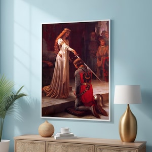 The Accolade by Edmund Blair Leighton Canvas Art – Knighting Ceremony, Pre-Raphaelite Medieval Art – Chivalry and Honor Wall Art Decor