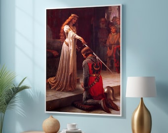 The Accolade by Edmund Blair Leighton Canvas Art – Knighting Ceremony, Pre-Raphaelite Medieval Art – Chivalry and Honor Wall Art Decor