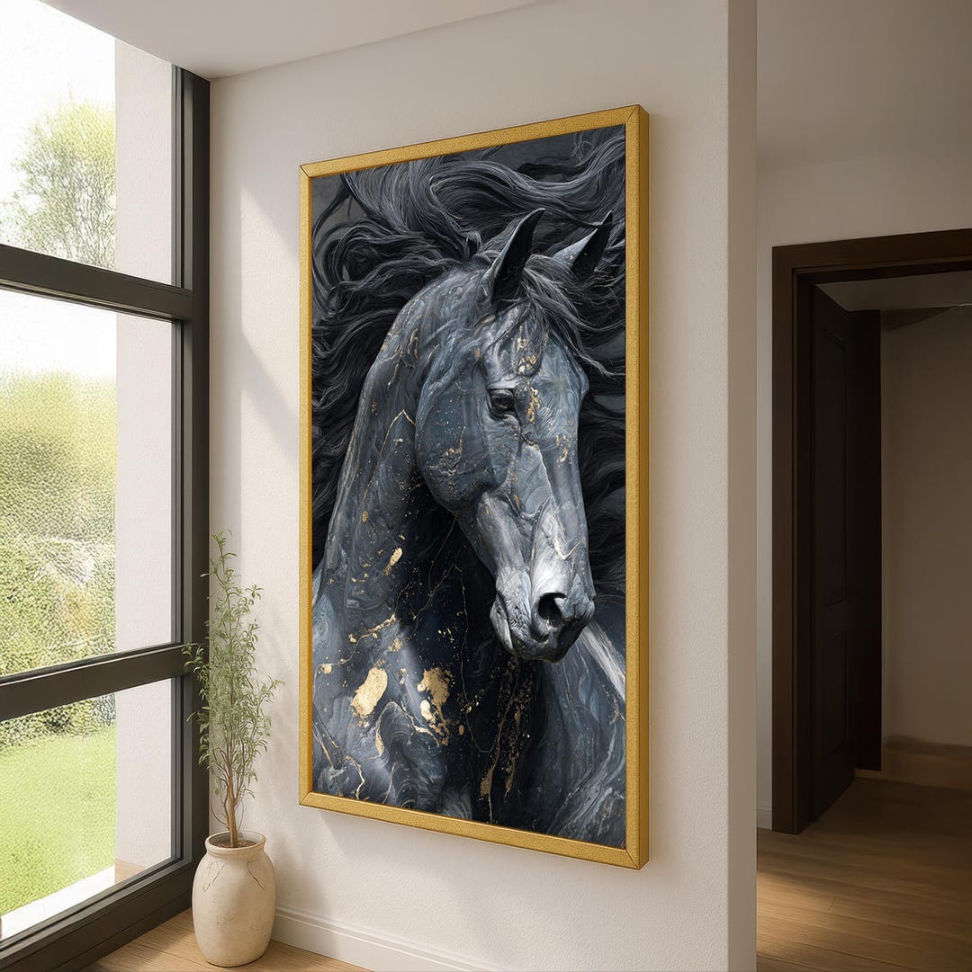 Abstract Black Horse Canvas Wall Art - Luxury Gold Accented Horse ...