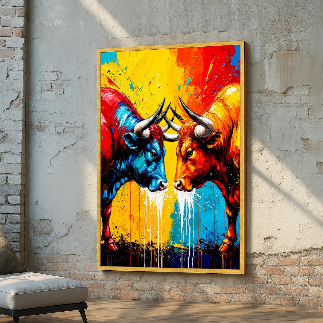 Colorful Bull Wall Art - Abstract Animal Canvas Print - Red Blue Orange ...