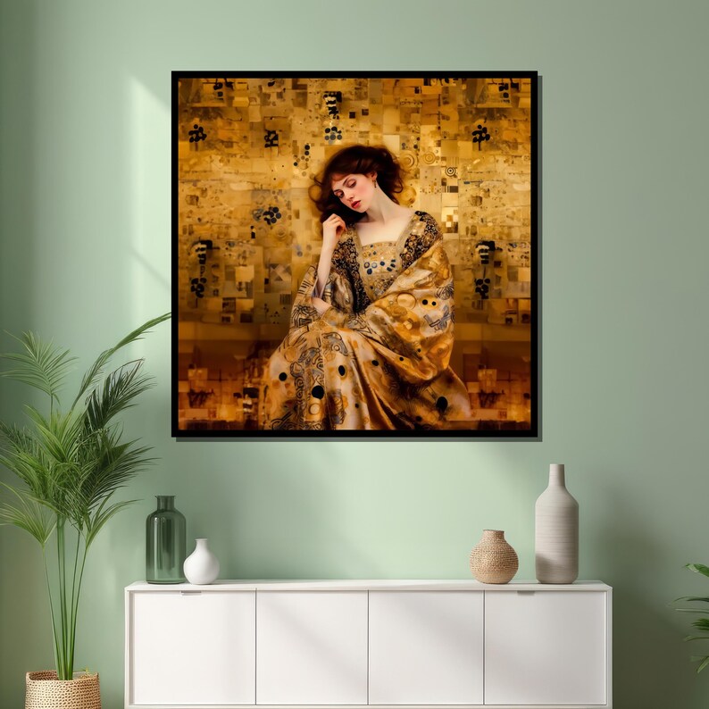 Gustav Klimt-inspired Golden Portrait Canvas - Elegant Woman in Ornate ...