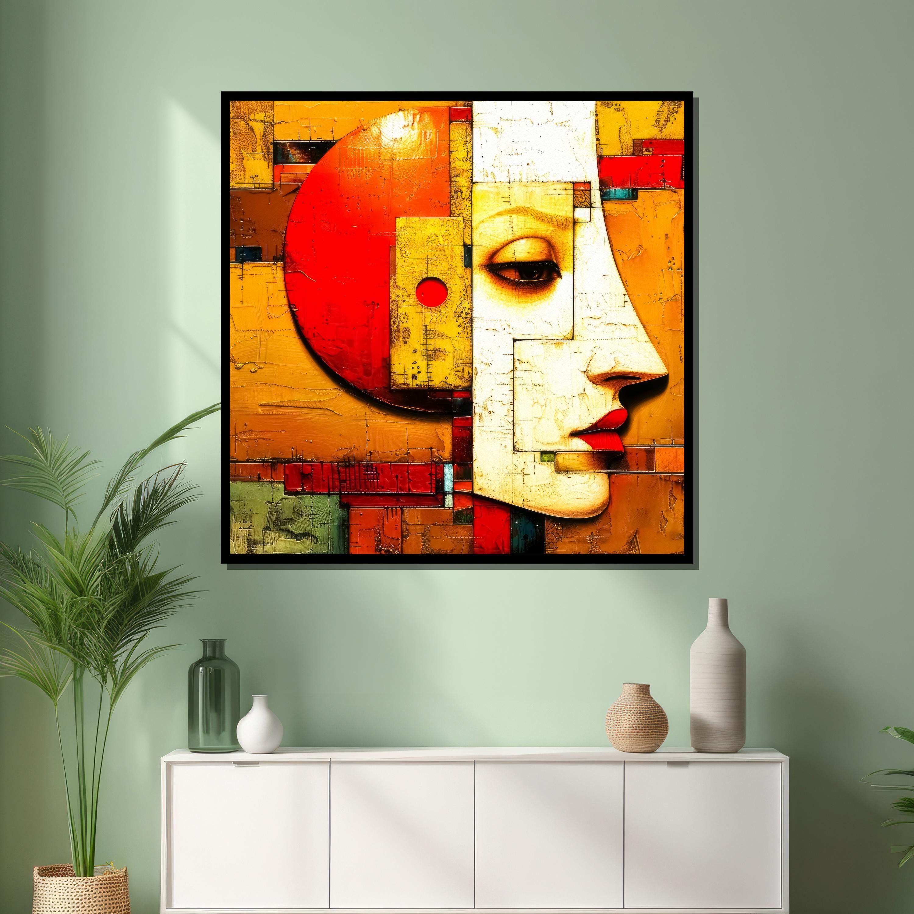Cubist Sun Abstract Sun and Moon Portrait Canvas Print - Geometric Modern Art ...