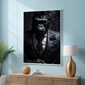 Gorilla Canvas Print - Modern Surrealism Animal Wall Decor - Gorilla in Suit - Animal Portrait Art for Sophisticated Room - Ready to Hang