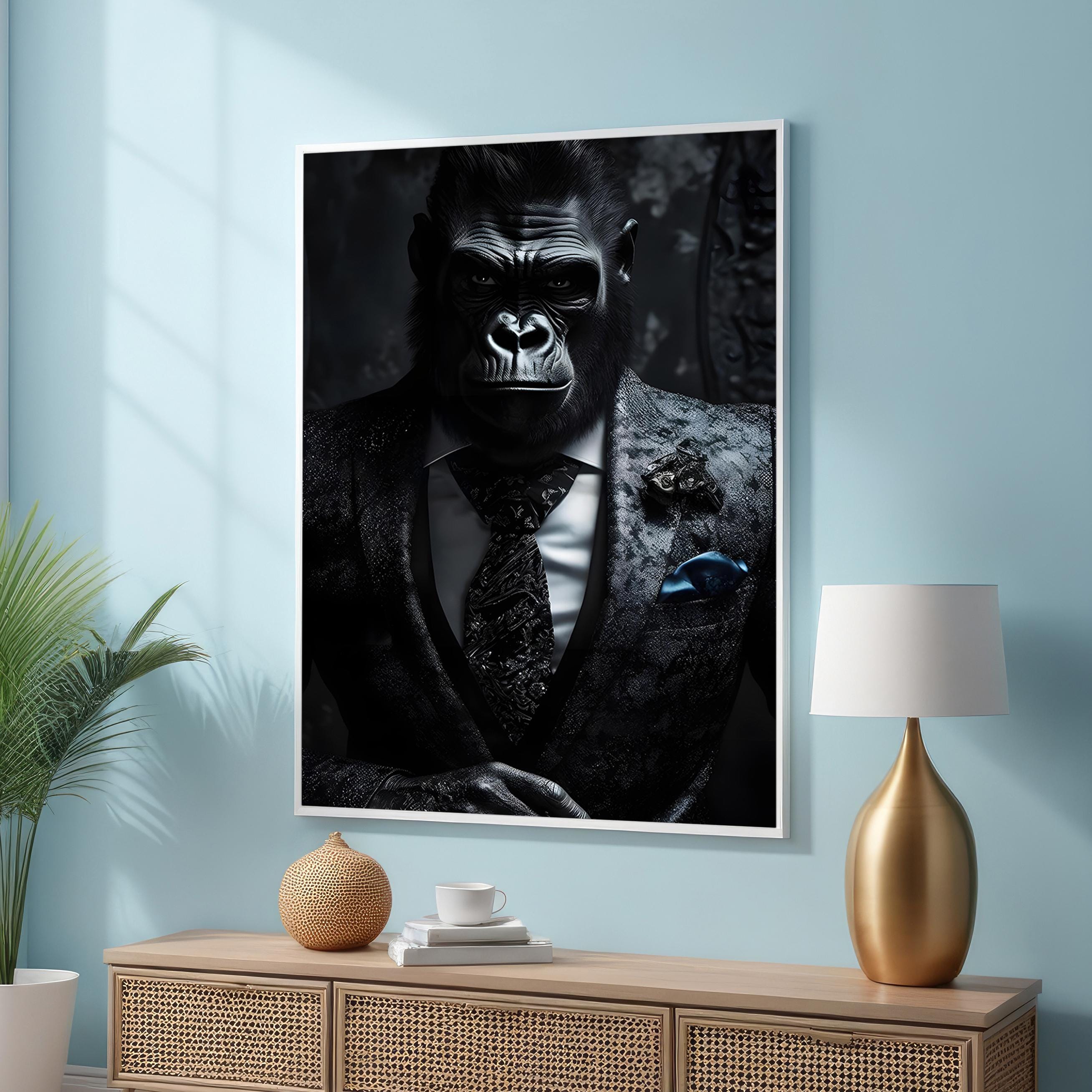 Gorilla Canvas Print - Modern Surrealism Animal Wall Decor - Gorilla in Suit - Animal Portrait Art for Sophisticated Room - Ready to Hang