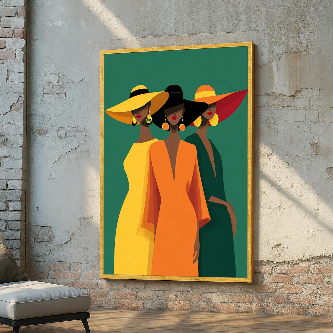 Modern Fashion Illustration Canvas – Elegant Women in Hats Wall Art ...