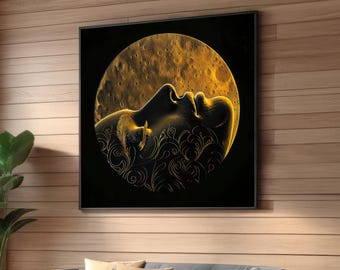 Golden Lunar Dreamscape Canvas Print - Surreal Cosmic Art, Human Profile & Moon - Fantasy Wall Decor - Ethereal Night Sky - Celestial Vibes