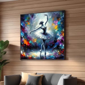 Elegant Ballerina in Motion Canvas Print – Abstract Ballet Dancer with Vibrant Colors – Modern Dance Art for Living Room or Creative Spaces