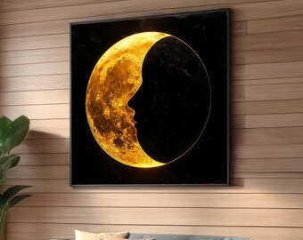 「MOON.」CLARITY ART Surreal Moon Face Canvas – Dreamy Crescent Moon With Stars Over a