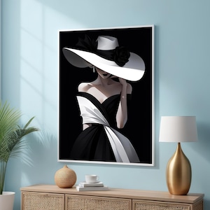 Elegant Woman in Black and White Canvas Print - Minimalist Fashion Wall Art - Modern Chic Home Decor - Timeless Style for Any Room