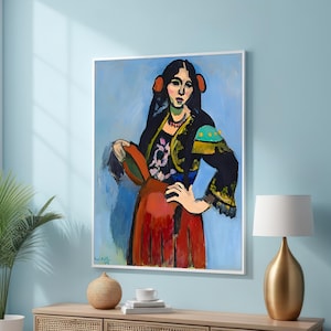 Spanish Flamenco Dancer Canvas – Bold Expressionist Portrait in Traditional Attire with Red Skirt and Fan – Vibrant Cultural Wall Art Decor