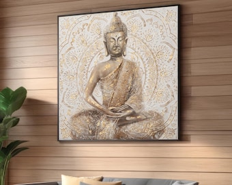 Golden Buddha Canvas Print - Serene Spiritual Wall Art - Luxurious Gold Accents - Meditative Bohemian Decor - Tranquil Zen Buddhist Artwork