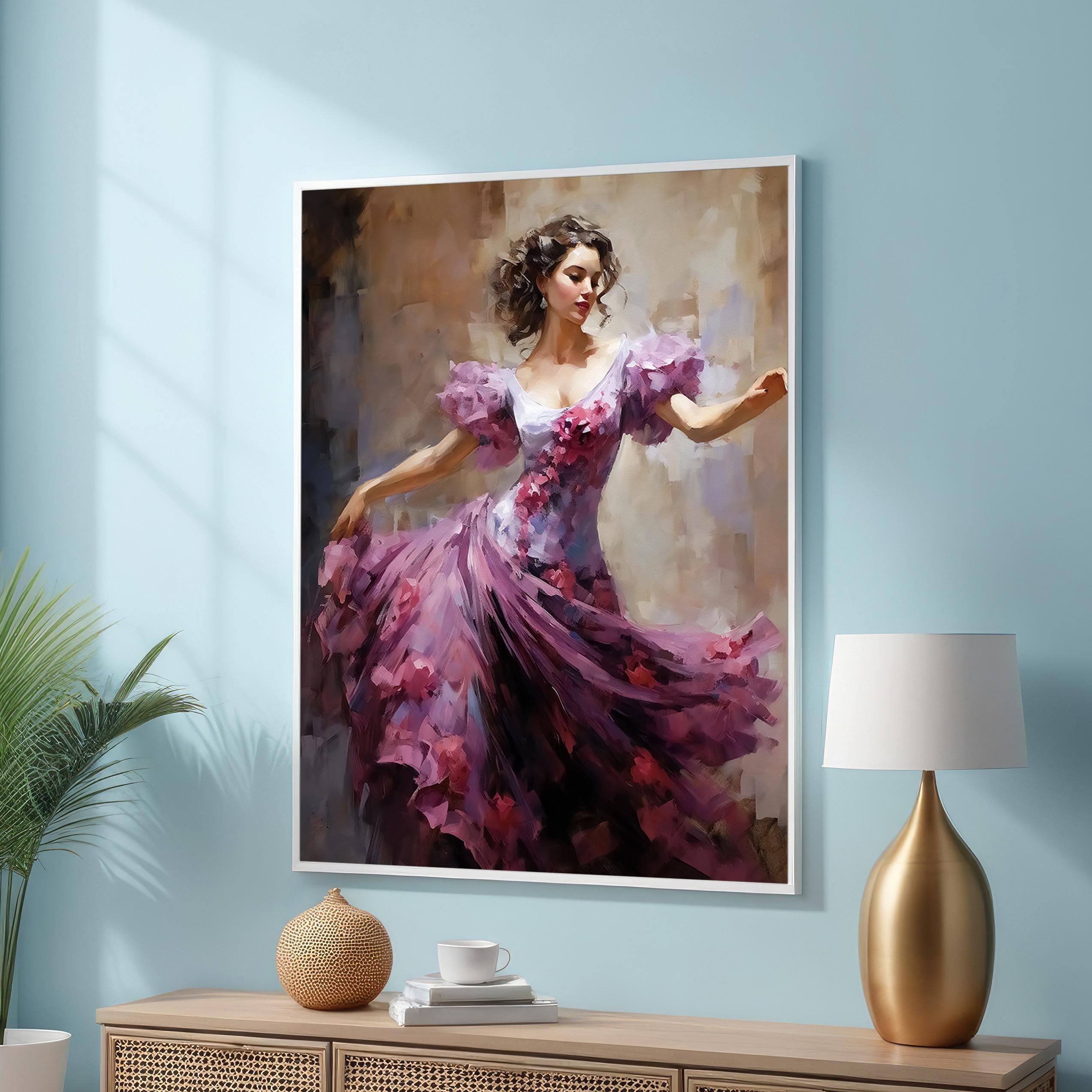 Graceful Woman in Flowing Dress Dance Canvas Art - Romantic