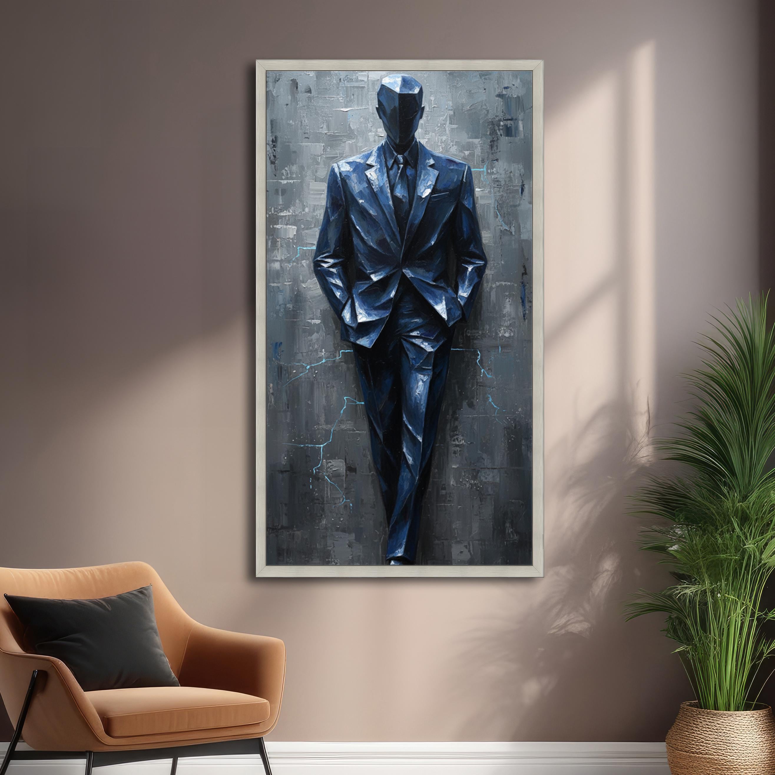 Abstract Man in Blue Suit Art - Modern Masculine Wall Art - Faceless ...