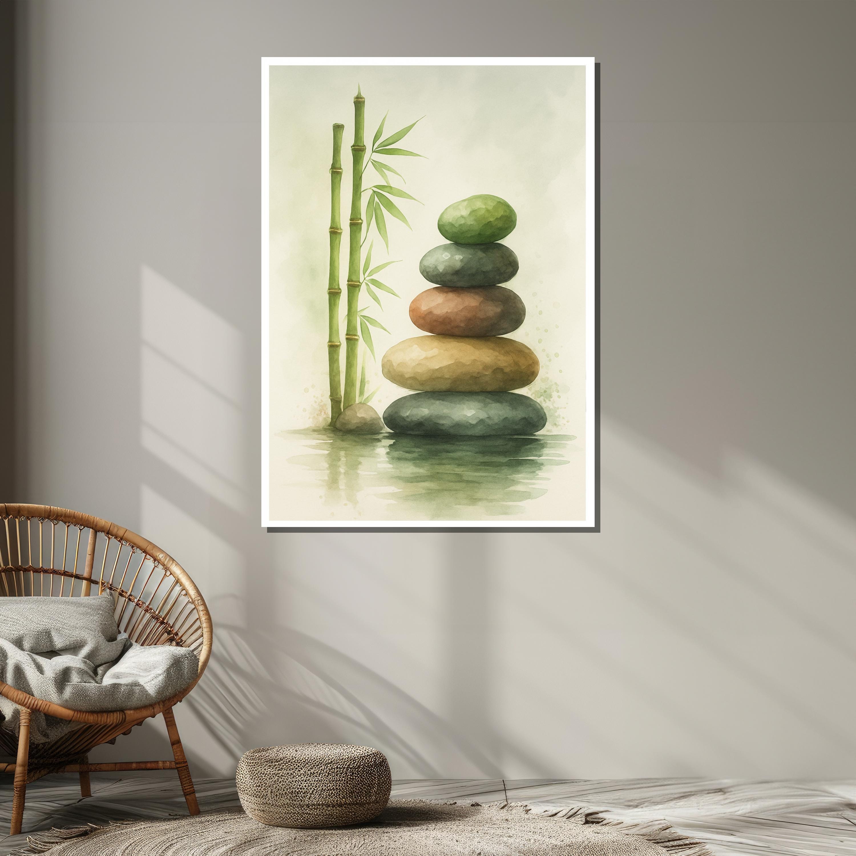 Zen Stone Stack With Nature Art Print– Minimalist Watercolor Wall Art ...