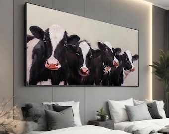 Curious Holstein Cows Canvas Art Print - Realistic and Charming Farm Animal Art - Perfect for Rustic and Country-Inspired Home Decor