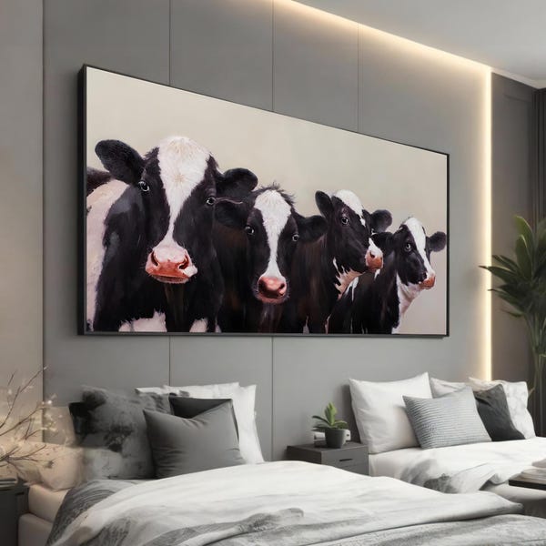Curious Holstein Cows Canvas Art Print - Realistic and Charming Farm Animal Art - Perfect for Rustic and Country-Inspired Home Decor