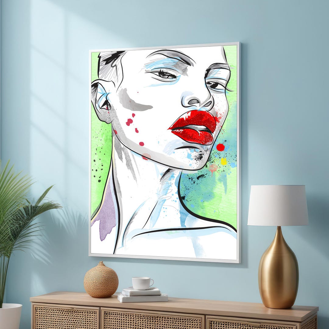 Bold Red Lips Portrait Art - Modern Abstract Pop Art With Colorful ...