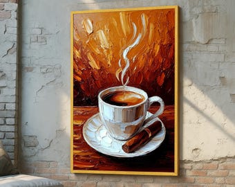 Coffee Cup Canvas Wall Art – Impasto Printing with Rich Brown Tones - Modern Kitchen Decor - Espresso Lover Gift - Coffee Bar Art Decor