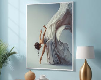 Elegant Ballerina in Flowing Dress - Ballet Photography Print - Graceful Dance Movement - Ballet Wall Art - Home Decor for Dance Lovers