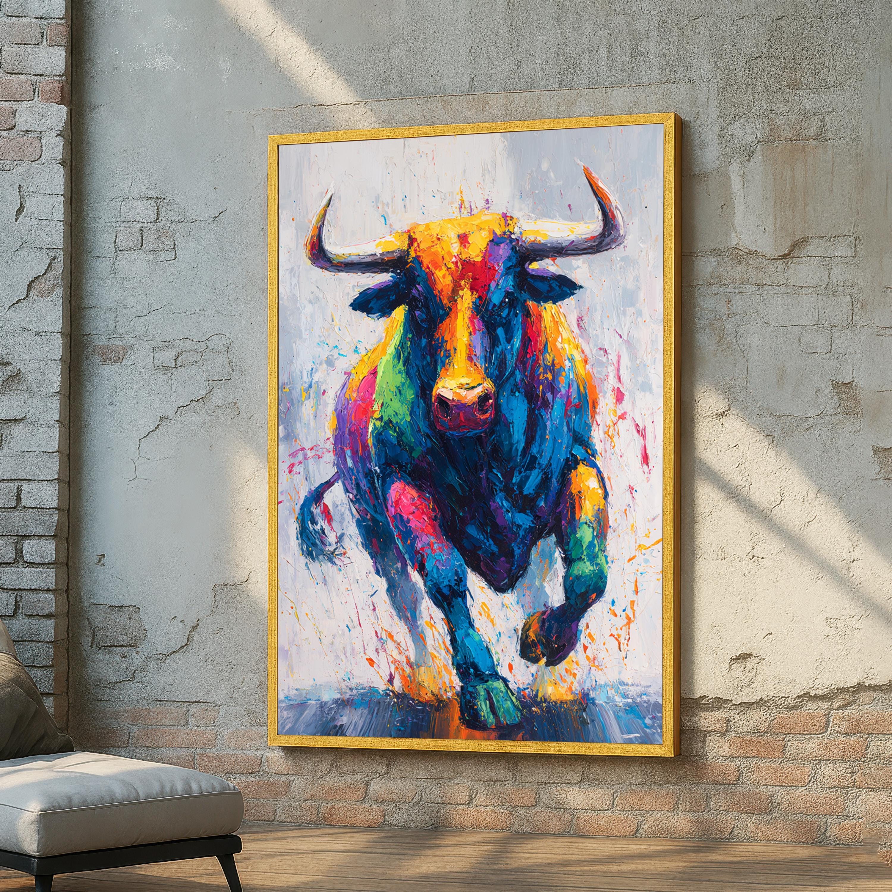 Toile Canvas Bull Urbain @MMARC 40x60 Cm – Édition Limitée 200 Ex. – QR Code & Hologramme – Street Art Pop Art Moderne Cadre Bois Premium