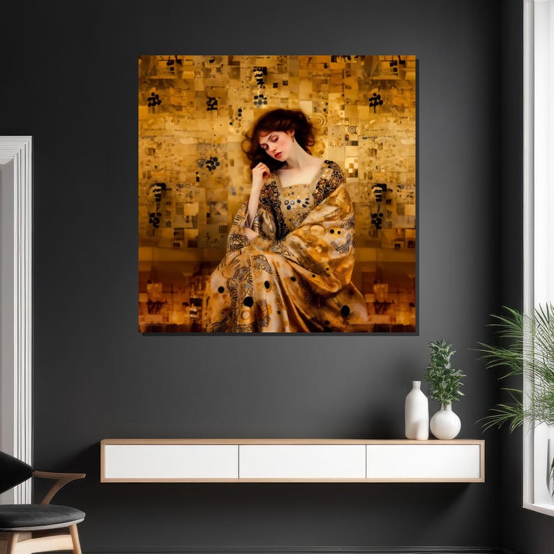 Gustav Klimt-inspired Golden Portrait Canvas - Elegant Woman in Ornate ...