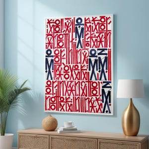 Art abstrait de la calligraphie - Art contemporain en forme de lettre géométrique rouge et noir