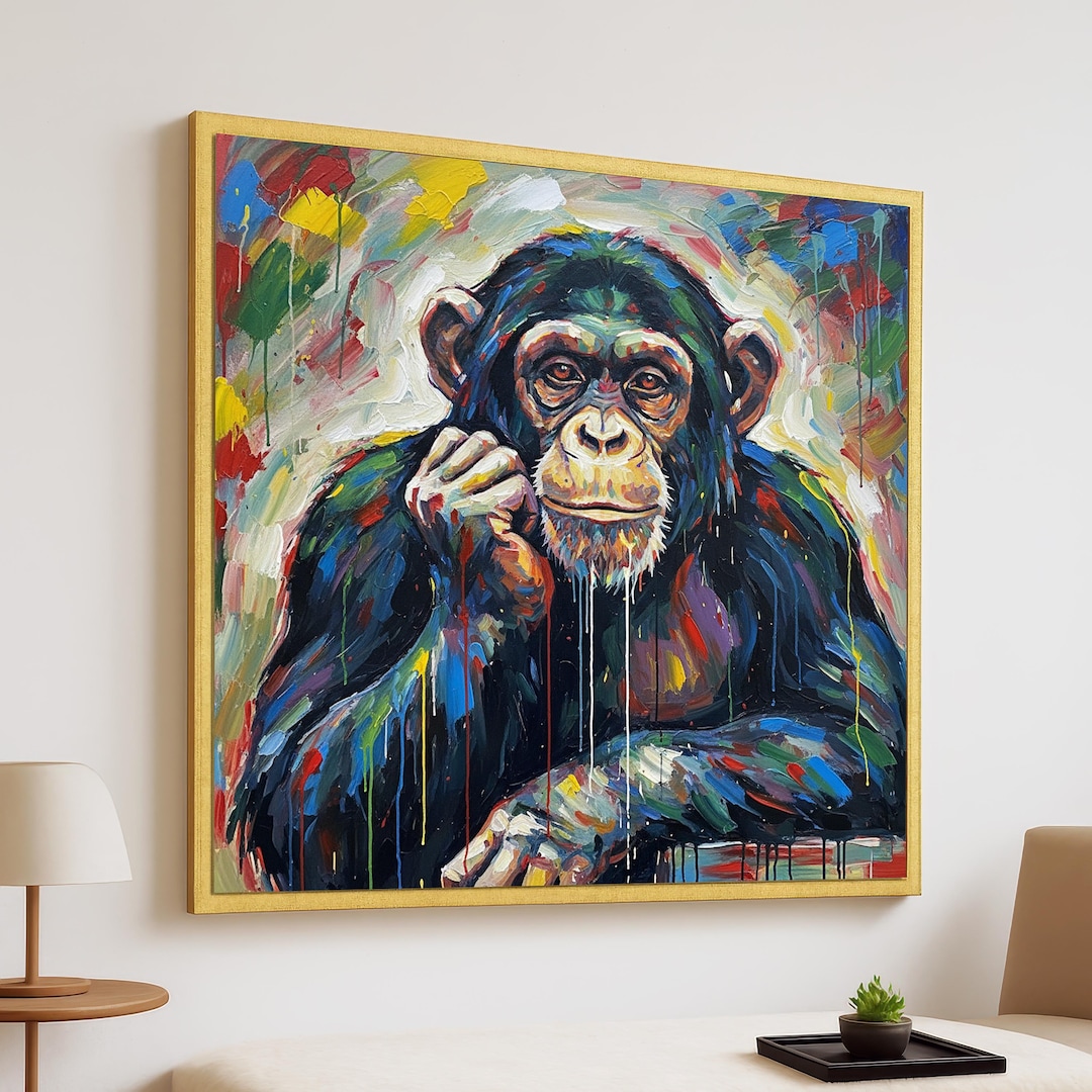 カラフルなチンパンジーのキャンバスウォールアート – 抽象表現主義の