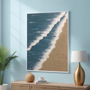 Textured Sea Canvas Painting - Handmade Seaside Landscape Drawing - Sea and Waves Textured Canvas - White, Beige and Turquoise Wall Decor