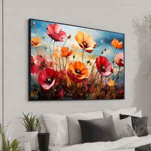 Vibrant Poppies Field Canvas Art - Colorful Bold Impressionist Floral Printing - Blooming Flower Wall Decor for Nature-Inspired Spaces