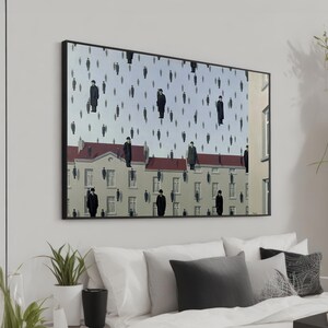 Surreal Floating Men Canvas Print – Dreamlike Cityscape with Repetitive Figures – Unique Wall Art for Modern, Surrealist-Inspired Home Decor