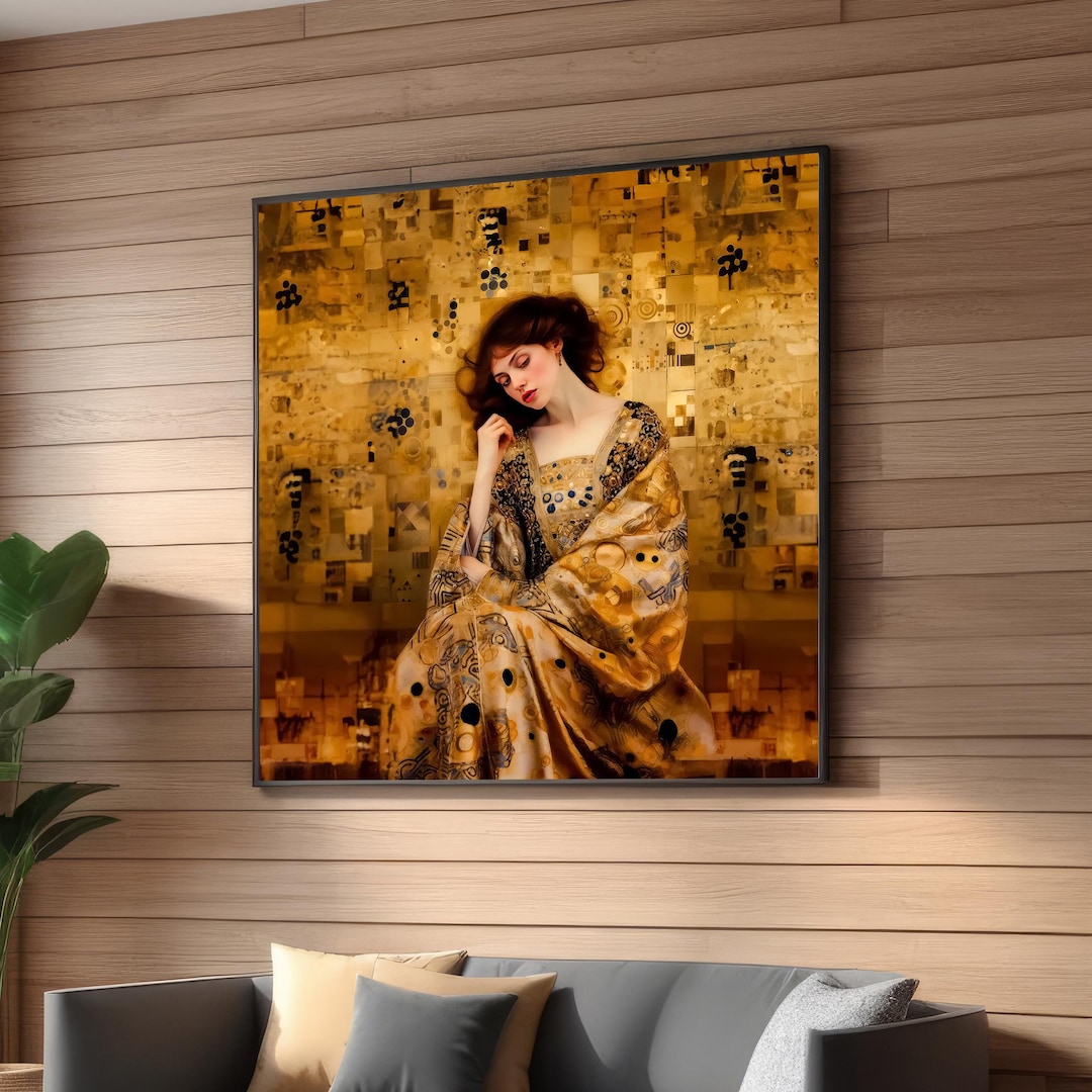 Gustav Klimt-inspired Golden Portrait Canvas - Elegant Woman in Ornate ...