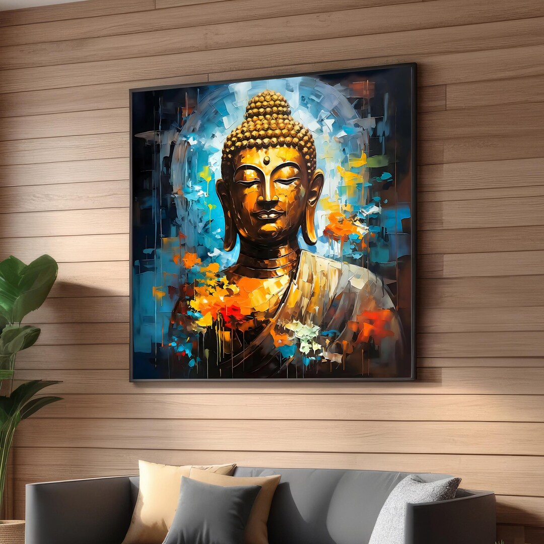 Golden Buddha Abstract Canvas Print - Vibrant Spiritual Wall Art ...