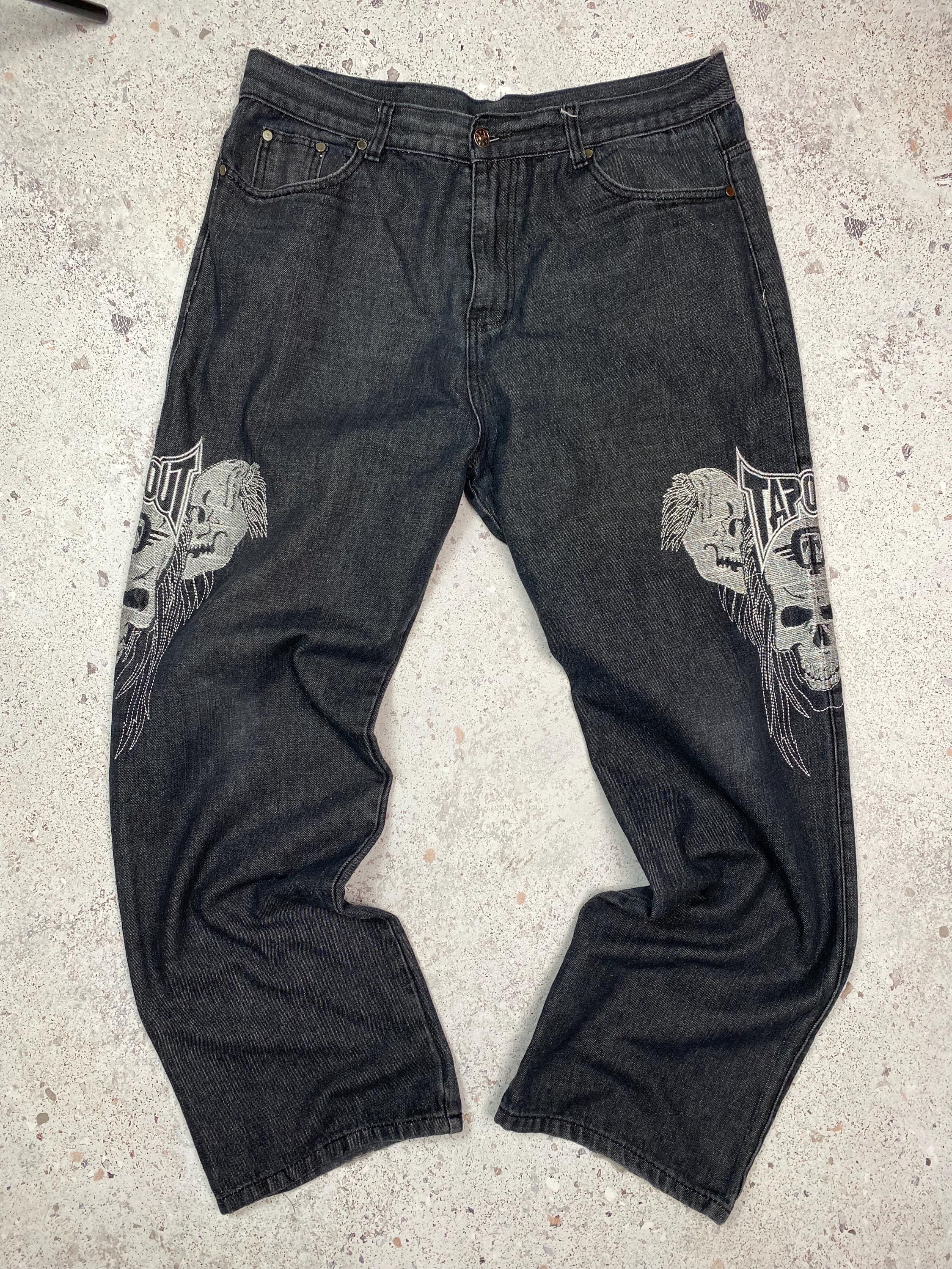 Vintage Tapout Rap Jeans Big Logo y2k Pants Baggy Skull Men