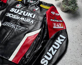 Suzuki バイカーレザージャケット スズキ バイク用レザージャケット モトレーシングバイカー - Etsy 日本
