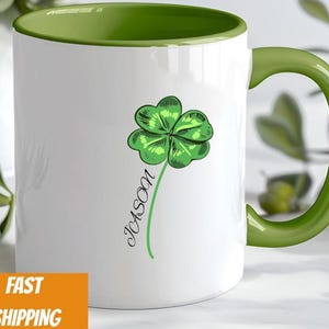Klee Becher, Kleeblatt Geschenke, vierblättriges Kleeblatt, 4-Blatt-Klee, St. Patricks Tag, irisch, personalisiert, kundenspezifisch, Geschenk, Kaffeetasse, Lucky Day Becher