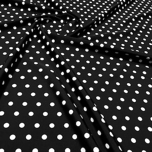 Mini White and Black Polka Dots  4-Way Stretch Nylon Spandex Fabric 60" Width Sold By the Yard I Sewing Swimwear Dancewear Sportwear Dress I