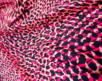 Zwierzęcy nadruk, gorący różowy nylon, spandex, rozciągliwy w 4 kierunkach, tkanina, szerokość 60 cali, sprzedawany na metry, szycie, kostium kąpielowy, odzież do tańca, odzież sportowa