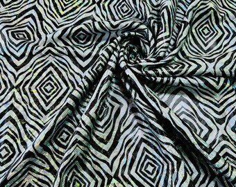 Metallic Zebra Animal Print Squares I Spandex 4-Way Full Stretch I Fabric 60" Width sold By the Yard Sewing, Swimsuit, Dancewear, Sportwear