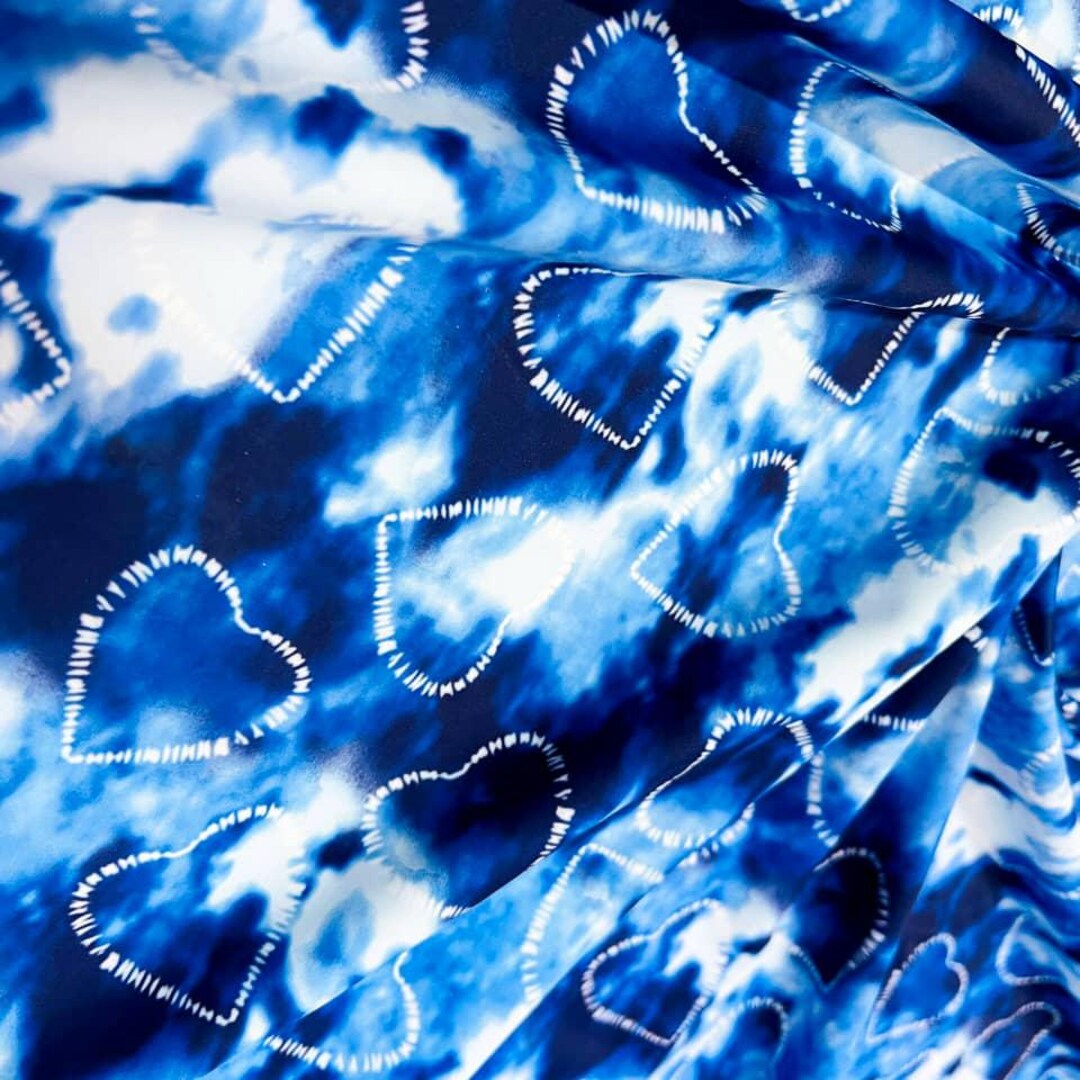 Blue Hearts Print 4-way Stretch Print Nylon Spandex Fabric 60