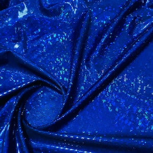 Vibrant Blue Broken Glass Hologram Black Background I Spandex Nylon 4-Way Full Stretch Fabric 60&quot; Width sold By the Yard Swimwear Dancewear