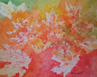 Fall Leaves, a Study of Color, an original 12" x 9" watercolor painting of Autumn leaves , unframed