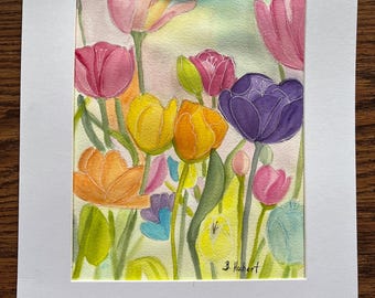 Original Watercolor Multicolor Tulips| Colorful Painting| Tulip Lovers| Floral Decor| Home Decor| Modern Art| Ladies Gift| Floral Art|